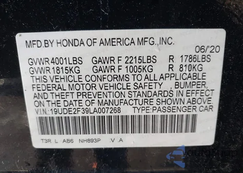 2020 Acura Ilx Standard из США, поврежденный, VIN 19UDE2F39LA007268